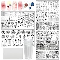 LoveOurHome Nail Stamping Kit 8pc Flower Geometric Abstract Stamper Nail Art Stamp Plates Template Stencil with Silicone Stampers Design Tools Scrapers for Frecnh Tips Acrylic Manicure Art