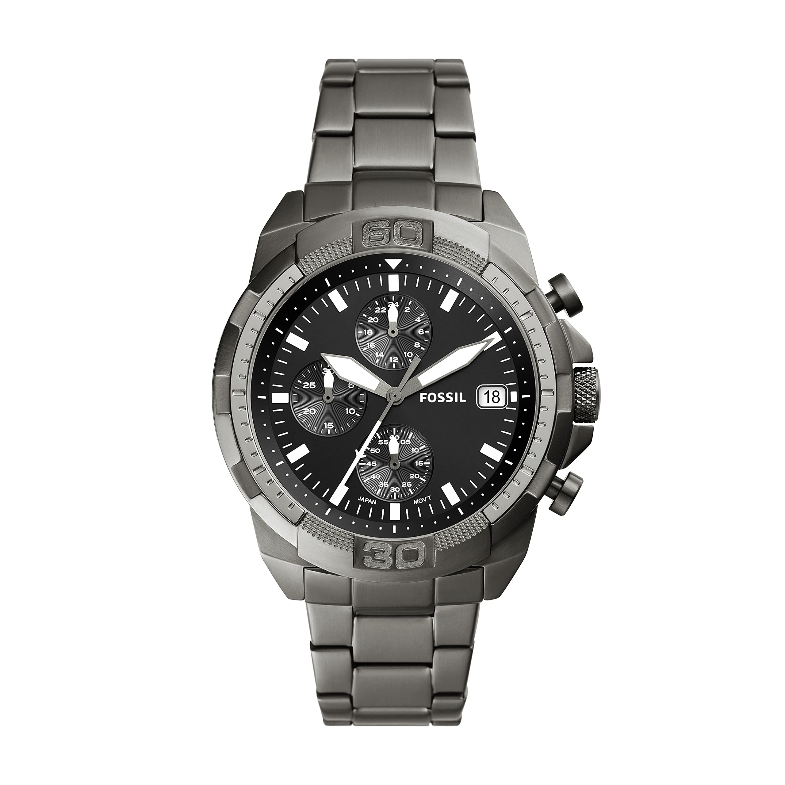 Fossil Bronson Men's Watch with Stainless Steel Bracelet or Genuine Leather Band, Chronograph or Three-Hand Analog Display