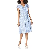 Tommy Hilfiger Women's Floral Capelet Surplice Midi Dress, Ivory/French Blue, 16