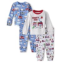 Baby Boys' and Toddler Long Sleeve Top and Pants Snug Fit 100% Cotton 4 Piece Pajama Set