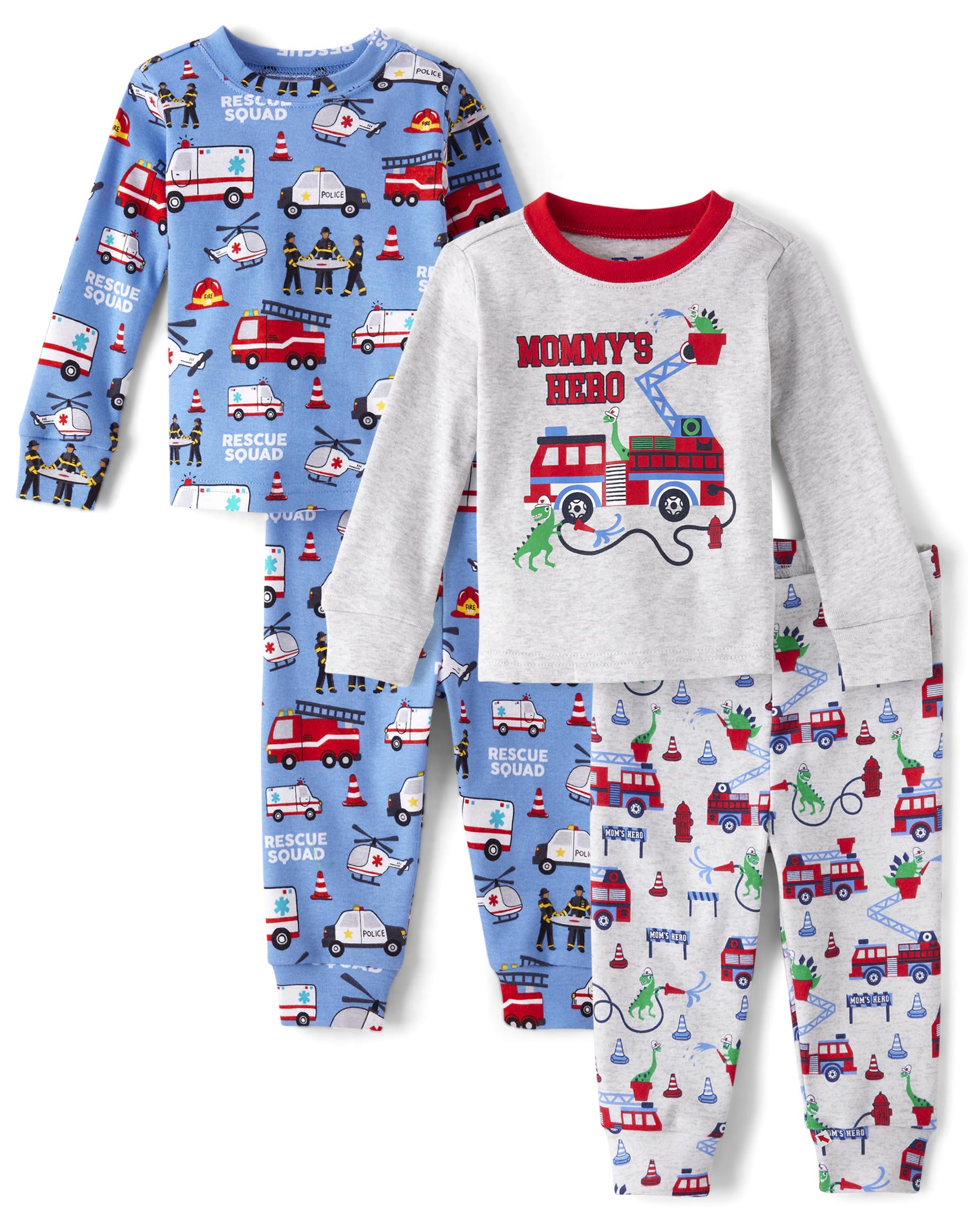 The Children's Place Baby Boys' and Toddler Long Sleeve Top and Pants Snug Fit 100% Cotton 4 Piece Pajama Set