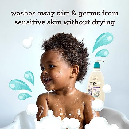 Aveeno Kids Sensitive Skin Face & Body Wash With Oat Extract, 18 fl. Oz with Aveeno Sensitive Skin Face & Body Gel Cream for Kids with Prebiotic Oat, 8 oz