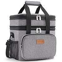 Lifewit Lunch Box for Men Women Double Deck Lunch Bag, Large Insulated Soft Cooler Bag, Leakproof Soft Meal Prep Lunch Tote with Shoulder Strap for Adults for Work/Flight/Travel, 12L/16Can, Grey