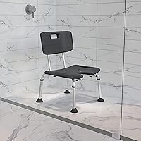 Flash Furniture HERCULES Series Tool-Free and Quick Assembly, 300 Lb. Capacity, Adjustable Gray Bath & Shower Chair with U-Shaped Cutout