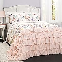 Flutter Butterfly 2-Piece Quilt Set, Cute Quilted Bedspread, Pink, Twin