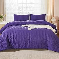 AveLom Dark Purple Seersucker King Comforter Set (104x90 inches), 3 Pieces-100% Soft Washed Microfiber Lightweight Comforter with 2 Pillowcases, All Season Down Alternative Comforter Set for Bedding