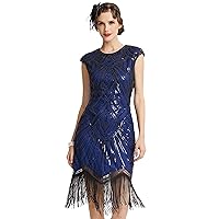 BABEYOND Women's Flapper Dresses 1920s Beaded Fringed Great Gatsby Dress, Blue, S (Fits 26.8