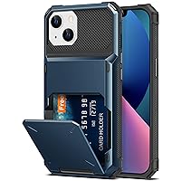 for iPhone 13 14 Case Wallet 4 Credit Card Holder Flip Cover Design ID Slot Back Pocket Dual Layer Armor Scratch Resistant Hard Shell Hybrid Protective Bumper for iPhone 13 14 6.1 Navy Blue