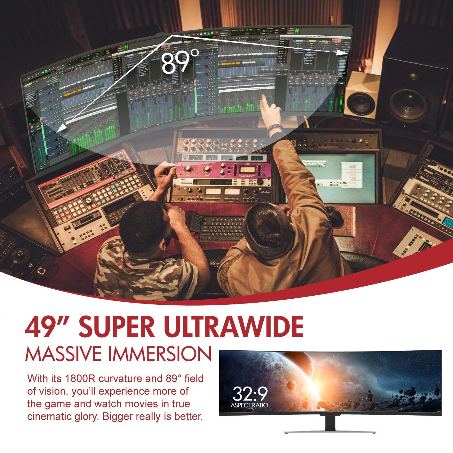 Viotek SUW49C 49-Inch Super Ultrawide 32:9 Curved Monitor with Speakers, 144Hz HDR 6ms 3840x1080p, FreeSync, GamePlus, VESA & More