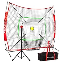 Baseball & Softball 6×6 Practice Net for Hitting & Pitching with Stable Bow Frame, Batting Tee, Weighted Ball, Circular Target and Strike Zone for Shrowing, Small Bag.Most Suitable for Kids.
