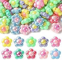 LiQunSweet 50 Pcs Mixed Color UV Plating Rainbow Iridescent Acrylic Plastic Beads Flower Loose Spacer Beads for DIY Jewelry Making Supplies Ornaments