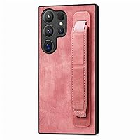 ZIFENGXUAN-Leather Case for Samsung Galaxy S24 Ultra/S23 Ultra, Flexible Wristrap Stand Function Shockproof Phone Cover Soft Case Anti Fingerprint (S24 Ultra,Pink)