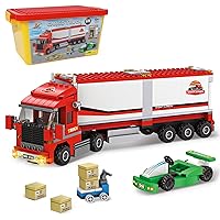 City Express Truck Toy 376PCS with Small Cart, Delivery Truck,Building Block Storage Bucket and 4 Express Packages,Express Trucks for Boys Age 6-12,Educational Toys Gifts for Kids