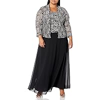 Women's Two Piece Lace Jacket Dress, Black/Silver, 10