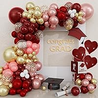 152Pcs Burgundy and Gold Balloons Arch Garland Kit Double-stuffed Burgundy Rose Gold Heart Foil Balloons for Graduation Birthday Anniversary Party Decorations Congrats Grad Celebrations Supplies