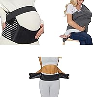 NeoTech Care Maternity Belt (Black, M), Postpartum Band (Black, M) & Nursing Cover (Grey) Bundle