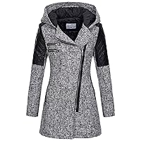 Womens Quilted Jackets with Hood Zip Up Fall Winter Coats Fashion Casual Outwear Wool Blend Coat Hide Belly Pea Coats