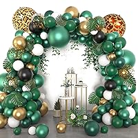150Pcs Jungle Safari Green Balloons Garland Arch Kit, Emerald Dark Green Gold Animal Foil Balloon Tropical Palm Leaves for Safari Baby Shower Birthday Decorations for Boys Wild One Party Supplies
