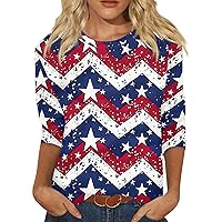 Fourth of July Tshirts Womens Tunic Tops 3/4 Sleeve Flag Shirt Fashion Patriotic American Independence Day Outfits