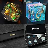 Haxtec Coral DND Dice Set and Galaxy DND Dice Set, Sharp Edge Dice with Dice Case Handmade Yellow Black Resin D&D Dice Set for TTRPGs Dungeons and Dragons Gifts