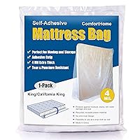 4 Mil Extra Thick Sealable Mattress Bag with Adhesive Strip for Moving and Storage, Heavy Duty, Fits King and Cal King, 1-Pack