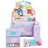 Vanilla Underground Squishmallows Girls 4 Piece Backpack Set | Kids Purple Rucksack Bundle with School Bag, Pencil Case, Lunch Bag & Water Bottle