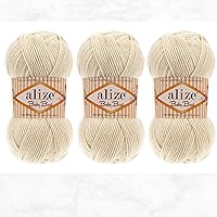Alize Baby Best Yarn 90% Anti-Pilling Acrylic 10% Soft Bamboo Blend Crochet Hand Knitting Art Lot of 3 Skeins 300gr 786yds (3 Pack, Light Cream - 62)