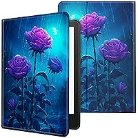 Case for All-New Kindle 11th Generation 6 inch 2022 Lightweight Protective Smart Stand Cover with Auto Wake Sleep Case for Kindle 2022 11th Gen E-Reader - Purple Roses Flower in The Rain