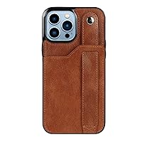 Phone Case for iPhone 13 Pro Max Leather Wallet Phone Case Stand Wrist Strap Phone Case Adjustable Wrist Strap Phone Case for iPhone 13 Pro Max (Color : Brown)