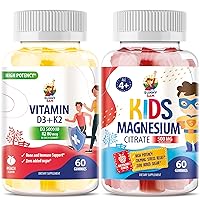 Magnesium Gummies for Kids & Vitamin D3 K2 Gummies 5000 IU - Immune & Bone Support - Sugar-Free Vitamin D Gummy Supplement - High-Absorption, Vegan, Gluten-Free Gummies for Adults