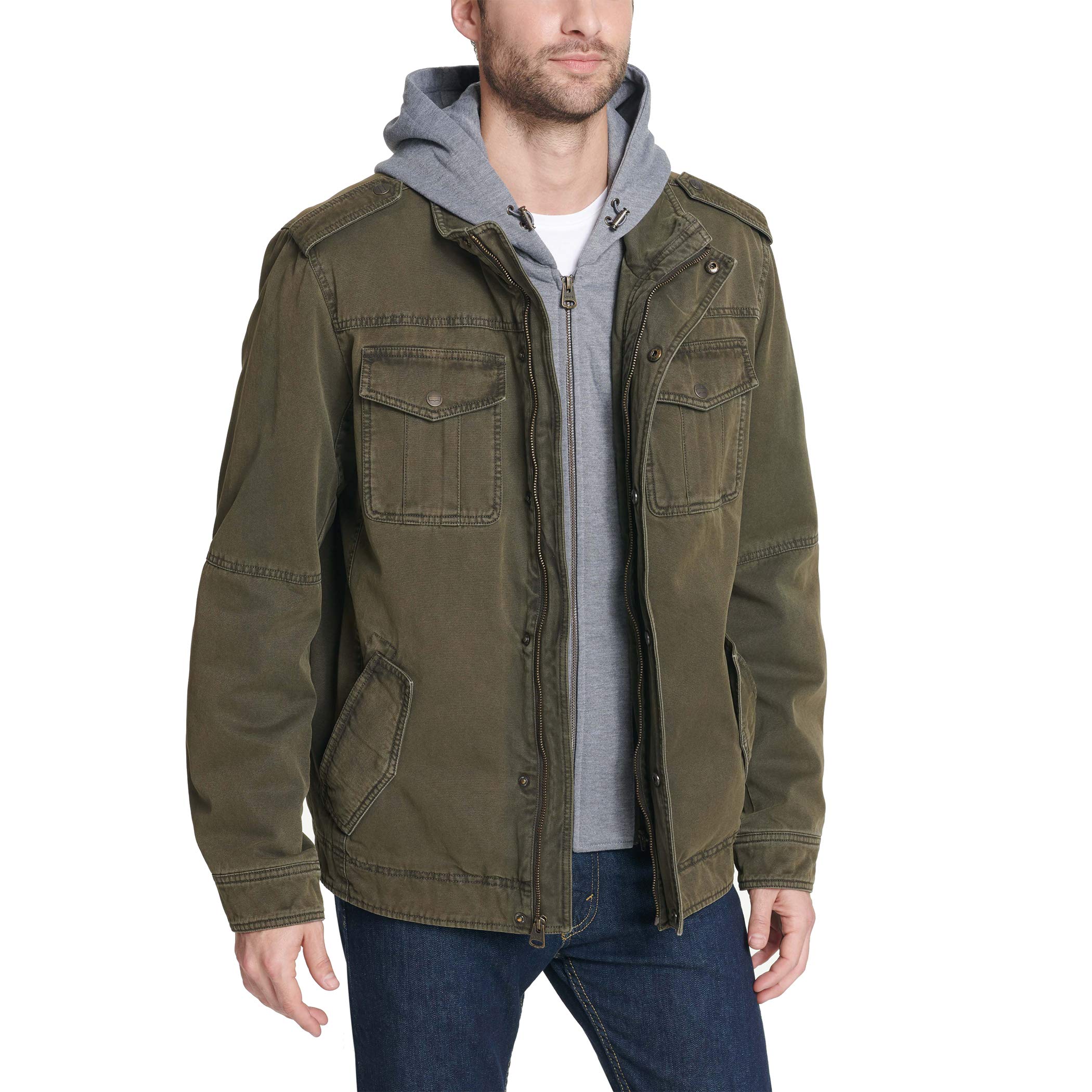 Levi's Men's Washed Cotton Hooded Military Jacket