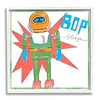 Stupell Industries Vintage Robot Toy Bop Bleep Text Retro Pop, Designed by Jennifer Paxton Parker White Framed Wall Art, 12 x 12, Multi-Color