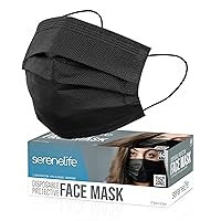 SereneLife 50 Count Disposable Face Masks | Breathable 3-Ply Layers | Made from Non-Woven Fabric | Comfortable Earloops | Daily Use & Personal Care | Easy to Use & Disposable | For Adults (Black)