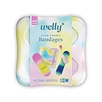 Welly Bandages | Adhesive Flexible Fabric Bravery Badges | Assorted Shapes for Minor Cuts, Scrapes, and Wounds | Colorful and Fun First Aid Tin | Colorwash Tie Dye Patterns - 48 Count