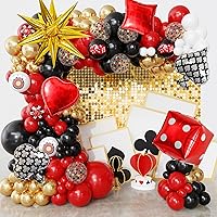 146Pcs Casino Red and Black Balloon Arch Garland Kit, Dice Star Poker Foil Gold Confetti Balloons for Casino Theme Party Decorations Poker Event Las Vegas Game Night Birthday Party Supplies