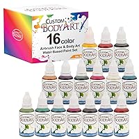 Set of 16 Colors 1-oz Bottles of Water Based Face-Body Airbrush Colors