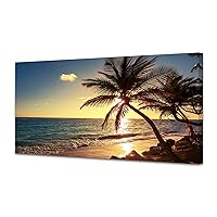 Muolunna S04962 Wall Art Decor Large Canvas Print Picture Sunset Ocean Beach Waves 1 Panel Coconut tree Scenery Painting Artwork for Office Home Decoration Stretched and Framed Ready to Hang XLarge