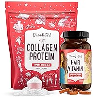 Mama Natural Hair Growth & Collagen Bundle - Multi Collagen Protein for Skin, Hair & Nails - Premium Hair Vitamins for Women Made with Organic Ingredients