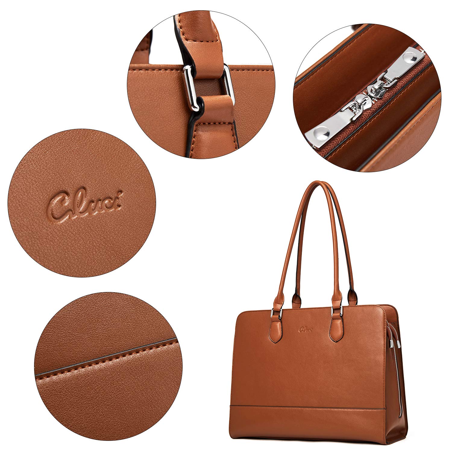 CLUCI Genuine Leather Briefcase for Women 15.6 Inch Laptop Vintage Large Ladies Business Work Shoulder Bags