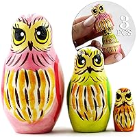 Owl Art - Small Russian Nesting Dolls Owl Decorations for Home Shelf Decor Accents - Wood Owl Statue - Owl Gifts Decor Figurines