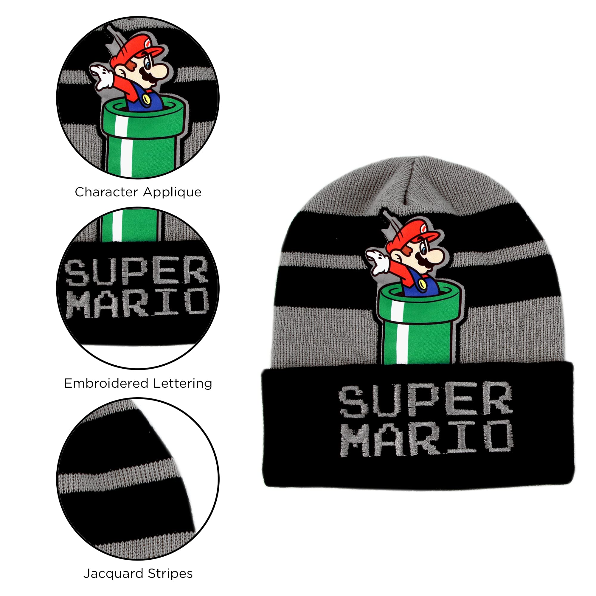 Nintendo Boys' Winter Hat and Kids Gloves Set, Super Mario Beanie for Ages 4-7