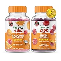 Lifeable Calcium with Vitamin D Kids + Iron & Vitamin C Kids, Gummies Bundle - Great Tasting, Vitamin Supplement, Gluten Free, GMO Free, Chewable Gummy