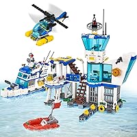 City Police Station Building Sets, Marine Police Station with Military Helicopter Airplane, Boats, Cruiser, STEM Roleplay Toy Gift for Kids Boys Girls Age 6-10 (850 Pieces)