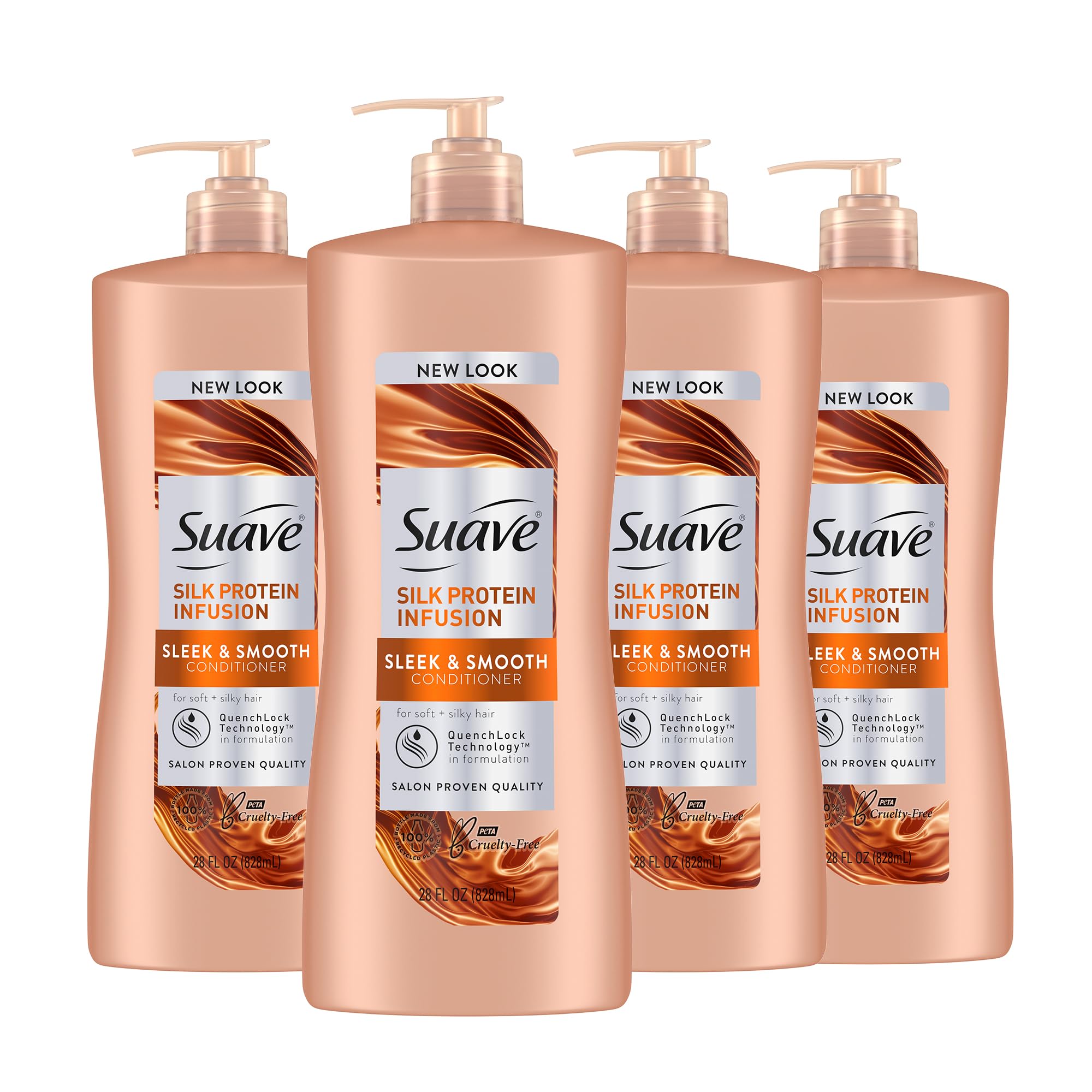 Suave Silk Protein Infusion Conditioner, Sleek and Smooth, for Soft Hair and Frizz Control, 28 oz Pack of 4