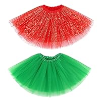 Simplicity Red Sequin and Dark Green Women's Classic Elastic 3 Layered Tulle Tutu Skirt