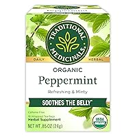 Traditional Medicinals Tea, Organic Peppermint, Soothes Your Belly, Refreshing & Minty, 16 Tea Bags