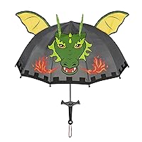 Dragon Knight Grey Umbrella for Boys w/Fun Sword Handle, Pop-Up Dragon Wings