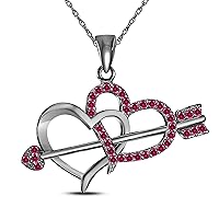 Valentine Day Special 14k Black Gold Plated Alloy 0.15 Ct Red Ruby Double Heart with Arrow Pendant Necklace with 18'' Chain