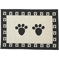 PetRageous 10209 Paws Tapestry Dog Non-Skid Machine Washable Placemat for Pet Feeding Stations with Rubber Backing 13-Inch by 19-Inch for Dogs and Cats, Black and Natural