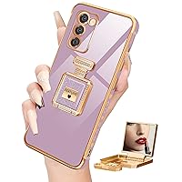 Buleens for Samsung Galaxy A03s Case with Metal Perfume Bottle Mirror Stand, Cute Women Girly Heart Cases for Galaxy A03s,Elegant Luxury Phone Cover for Samsung A03s 6.5'' Purple